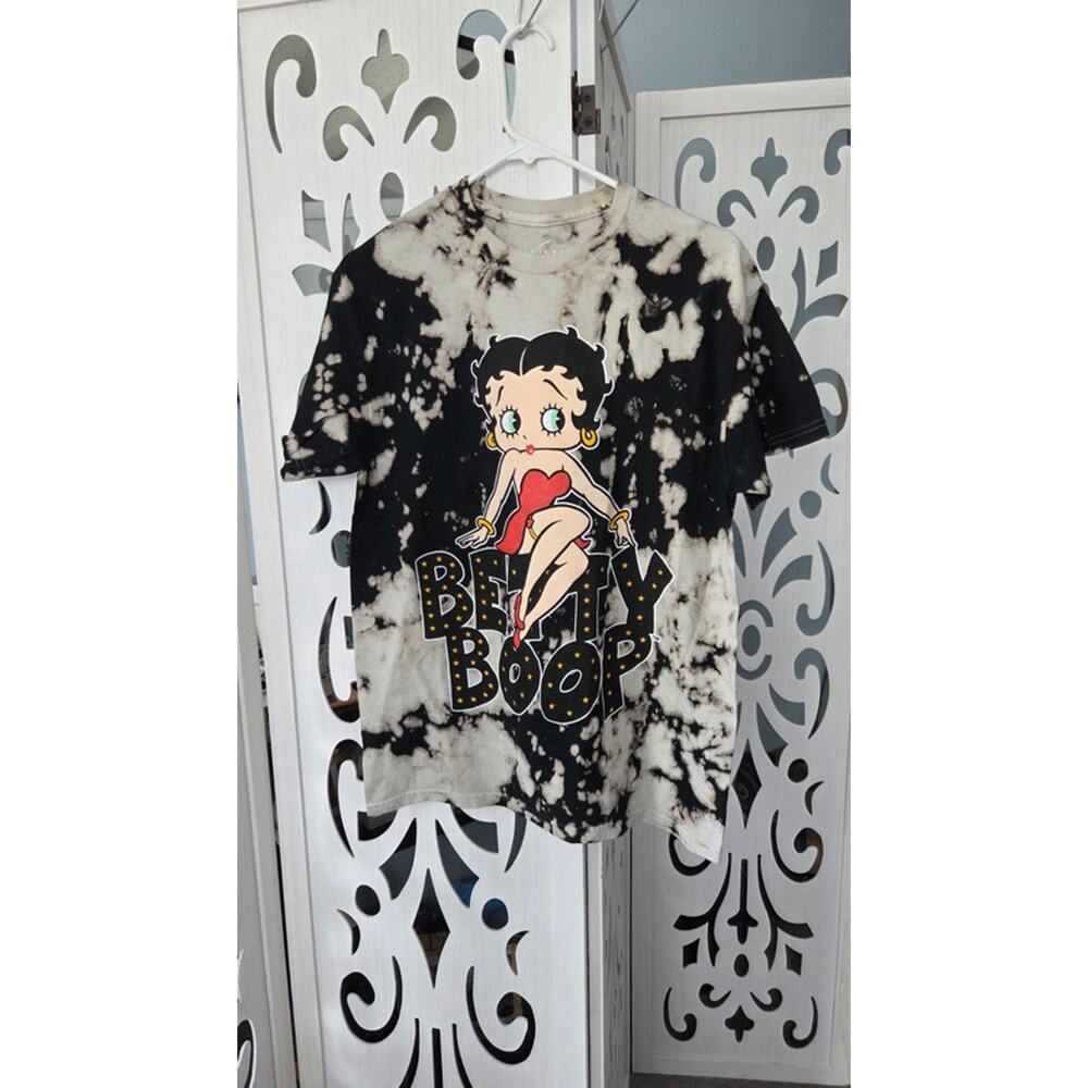 Betty Boop Bleach Tie Dye Graphic Tee Womens Small Retro Cartoon Shirt